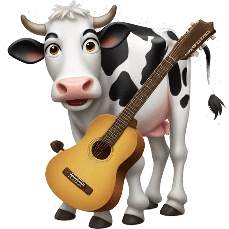 a cow eating a guitarr that have 5 legs and 4 eyes emoji