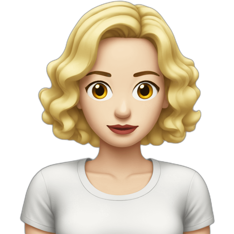 blonde Emily blunt serious cartoon wearing tee emoji