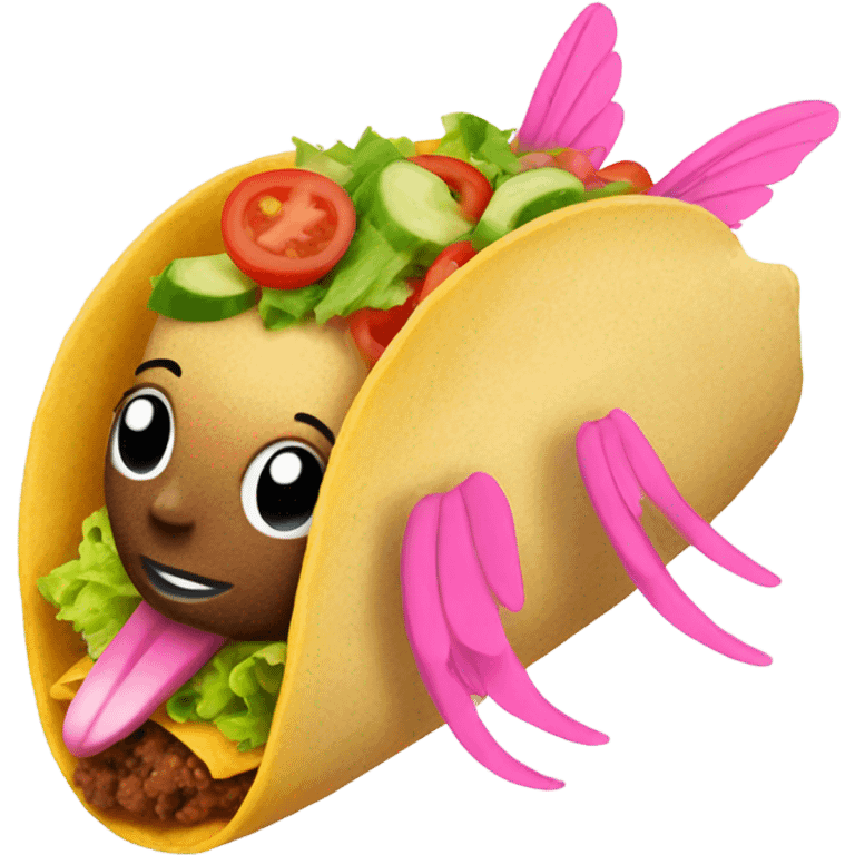 Taco with pink wings and green boots emoji