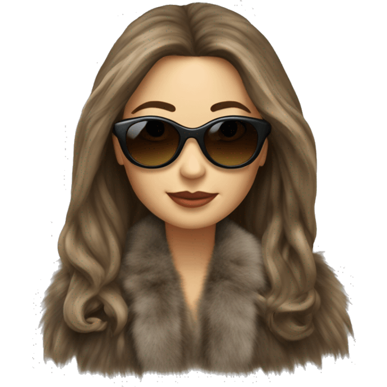 Beautiful realistic long hair light brunette mob wife with fur coat Sun Glasses emoji