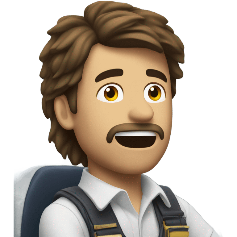 Brown haired mullet man flying plane that’s crashing emoji