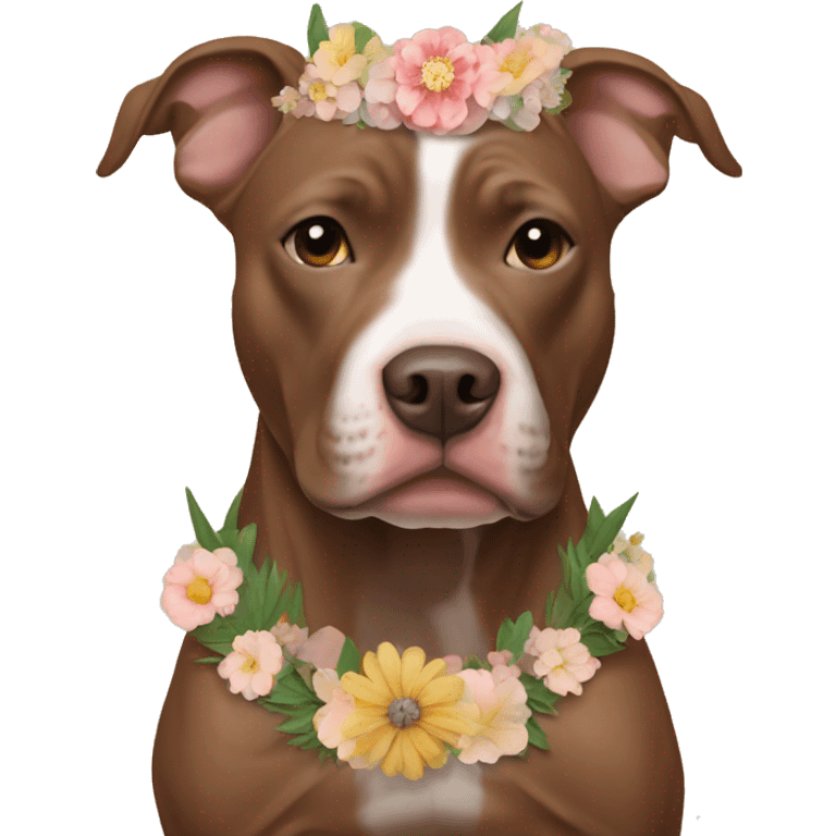 brown pit bull dog with a flower crown emoji