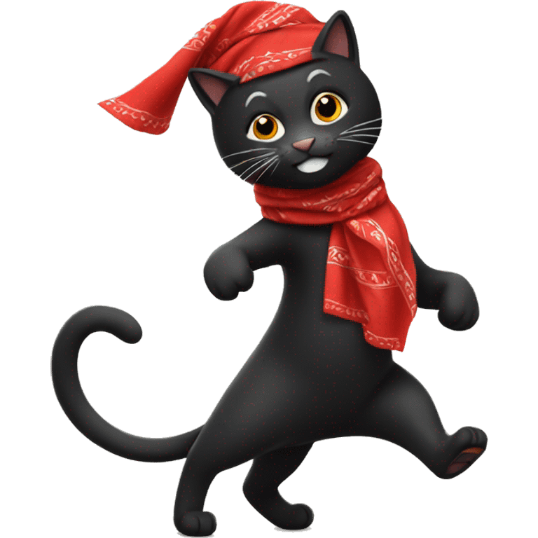 dancing black cat wearing a red bandana emoji