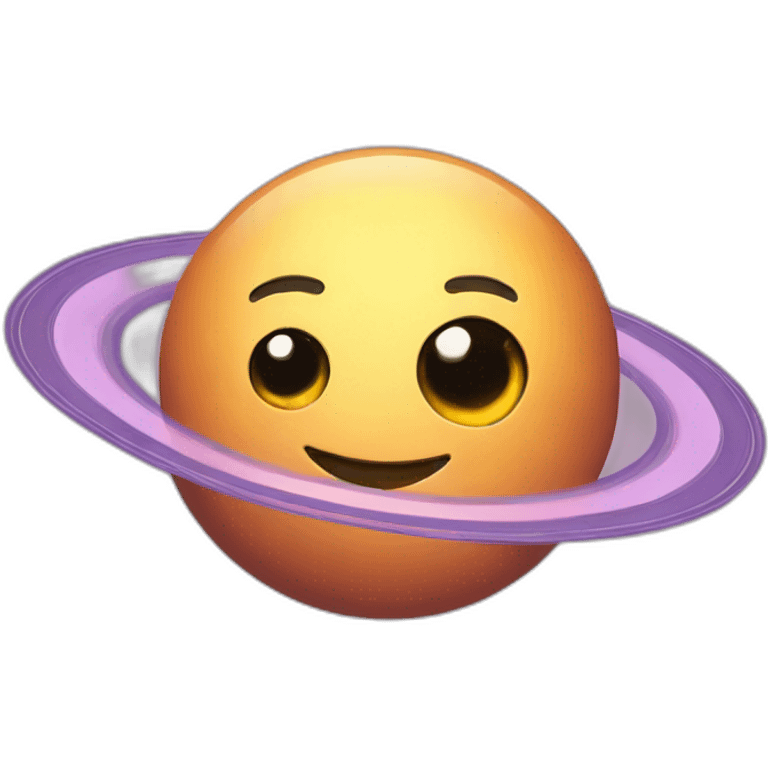 planet Saturn with a cartoon smiling face with big courageous eyes emoji