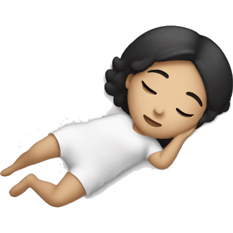  girl sleeping . The girl has a black hair and white skin  emoji