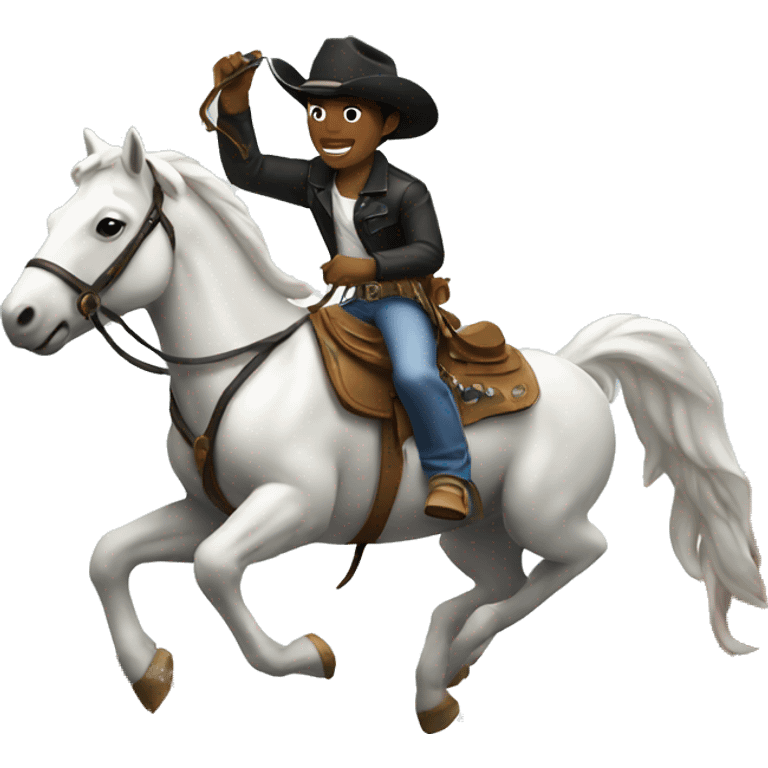 Black cowboy riding a white bronco  emoji