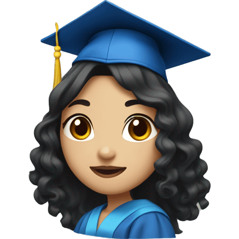 asian girl wearing blue graduation cap with long curly black hair emoji