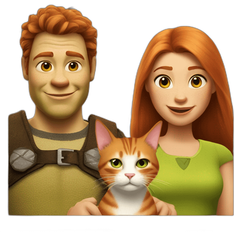 shrek and fiona with a ginger cat emoji