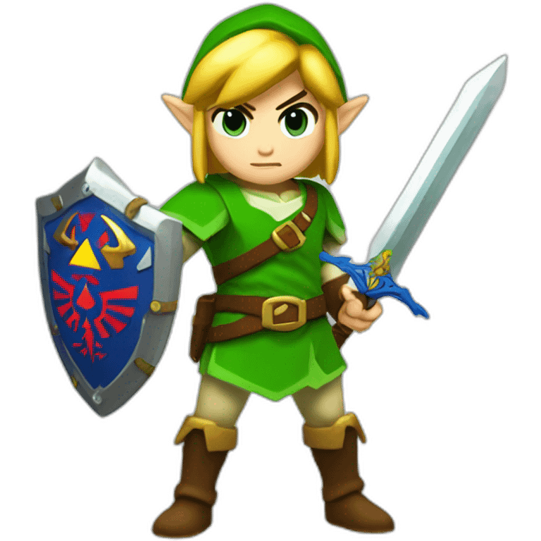 Zelda link standing with sword and shield emoji