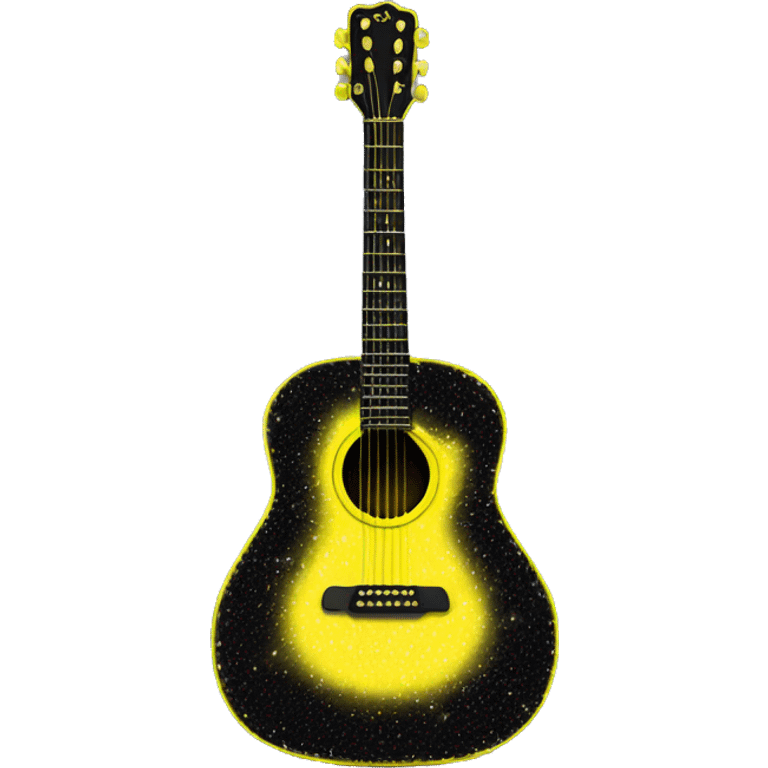 Realistic neon yellow to black acoustic guitar with sparkly shiny glitter and diamonds on it. emoji