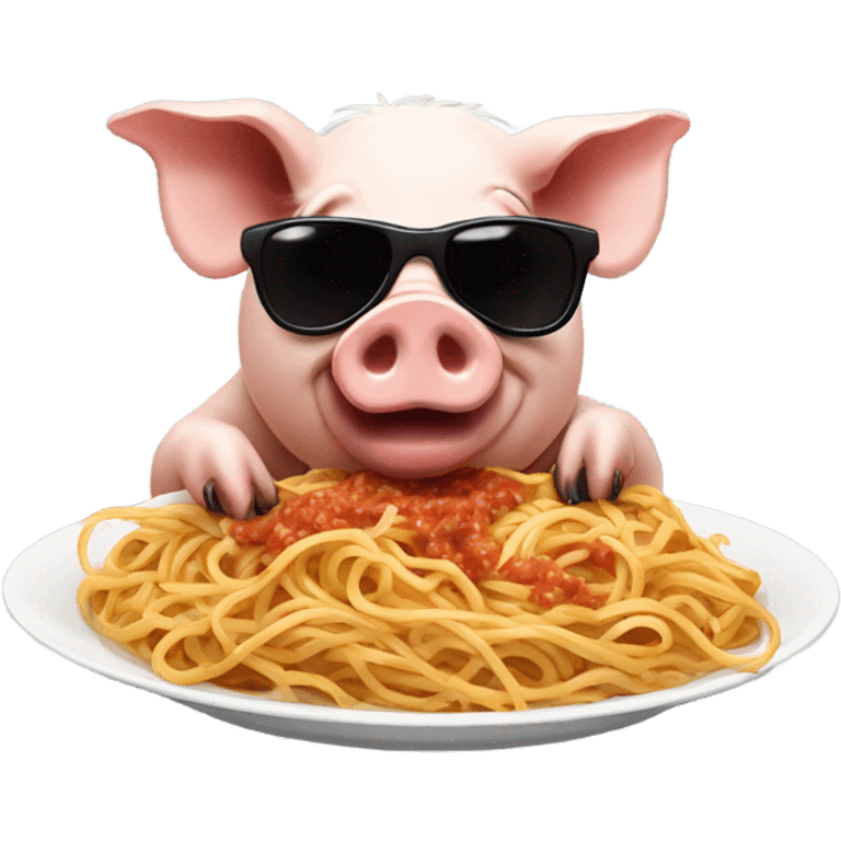 Pig with sunglasses eating spaghetti emoji