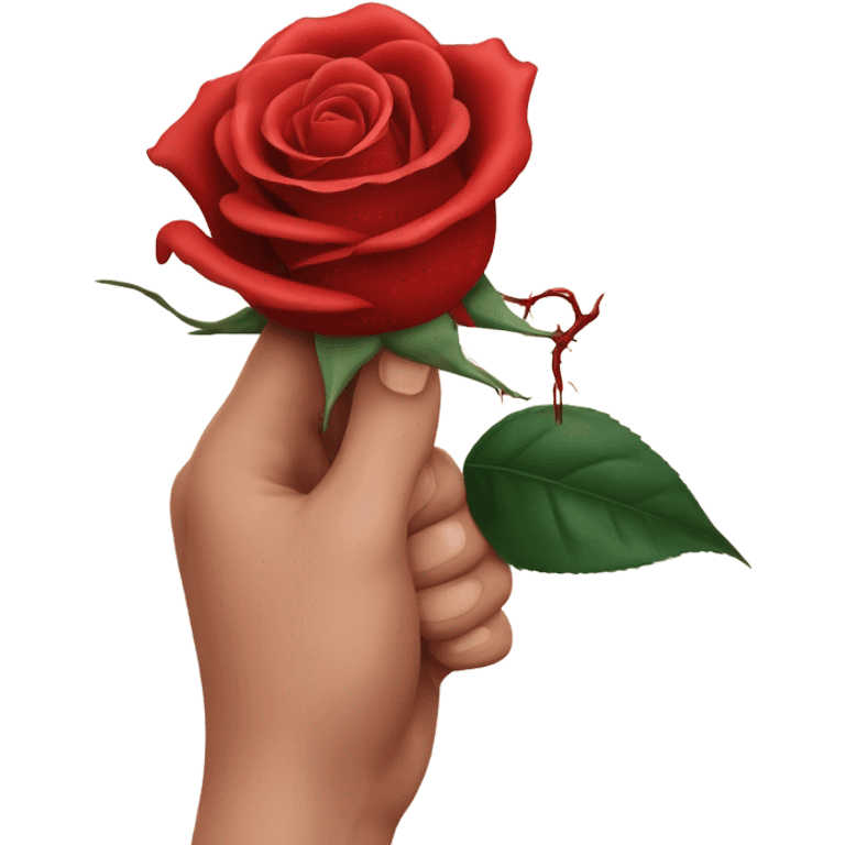 An image of a hand holding a rose, with a thorn piercing the skin, showing , symbolizing the pain of beauty or love emoji