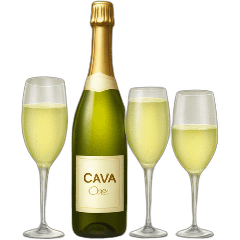 only one big bottle with sign "CAVA" and two same clinking glasses of white wine emoji