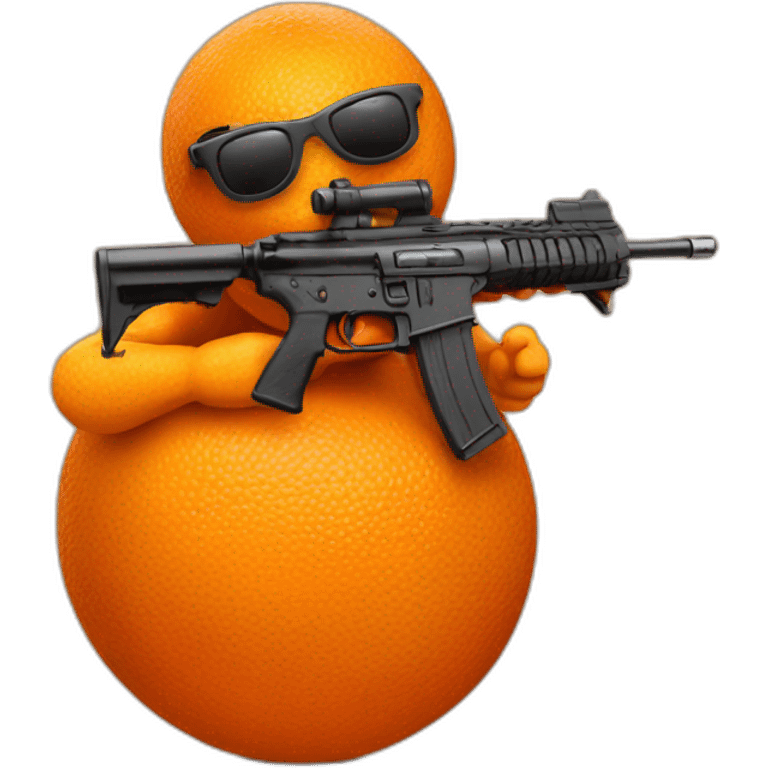 an orange with sunglasses and a machine gun, insist on the orange part emoji