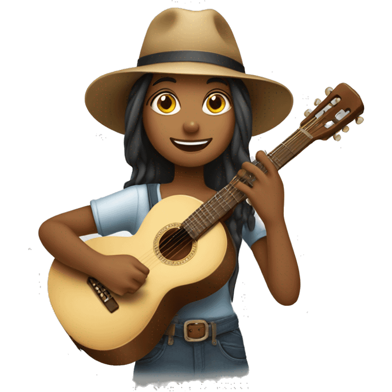 Girl Wearing a Hat and Playing the Cavaquinho emoji