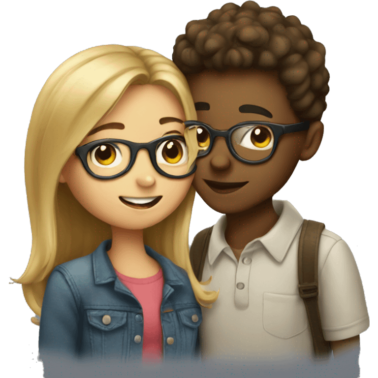 Boy with glasses kissing a girl emoji