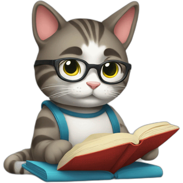 Smart cat reading book emoji