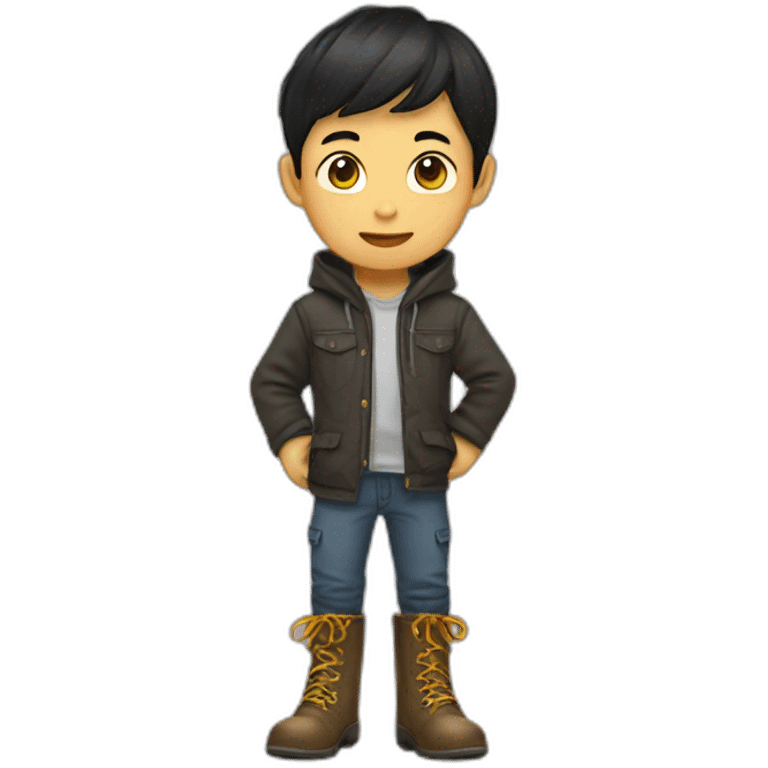 Asian boy wearing huge pointy boots emoji