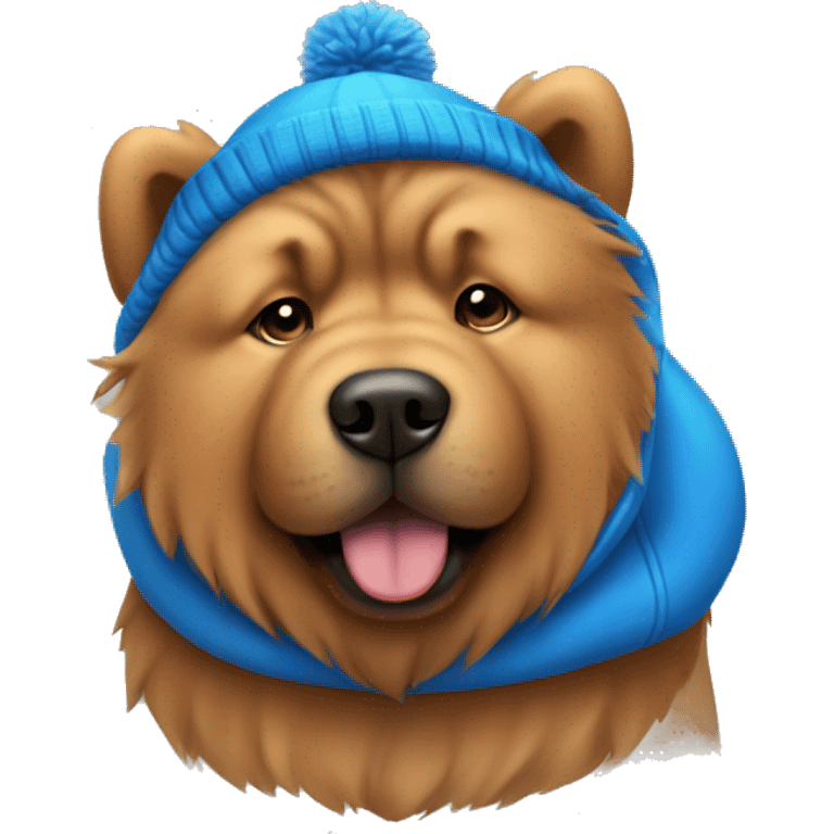 Brown chow chow in a blue winter hat emoji