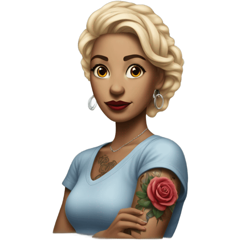 Hyper Realistic beautiful woman with a small rose tattoo emoji