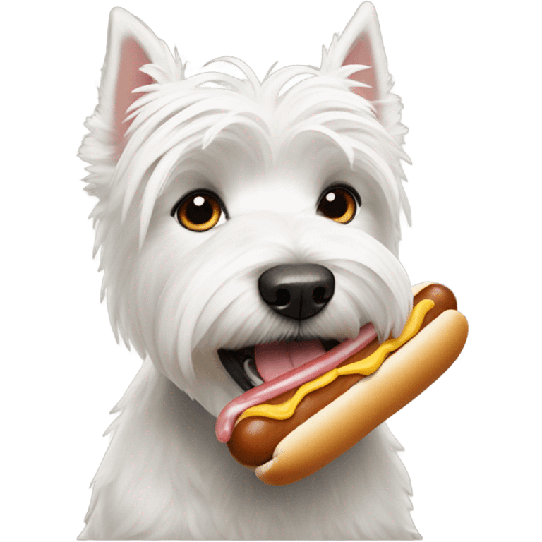 Westie eating a hot dog emoji