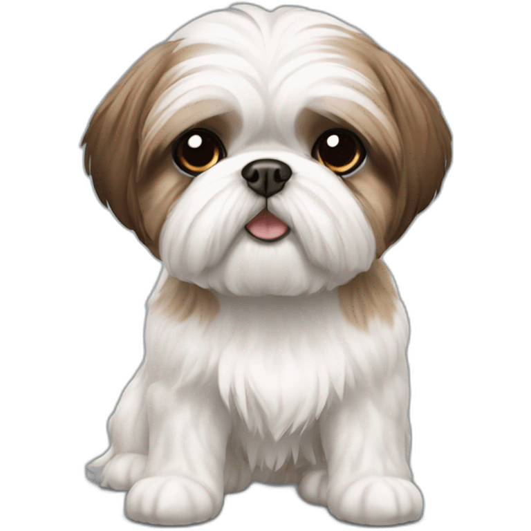 white and brown shih tzu in short hair emoji