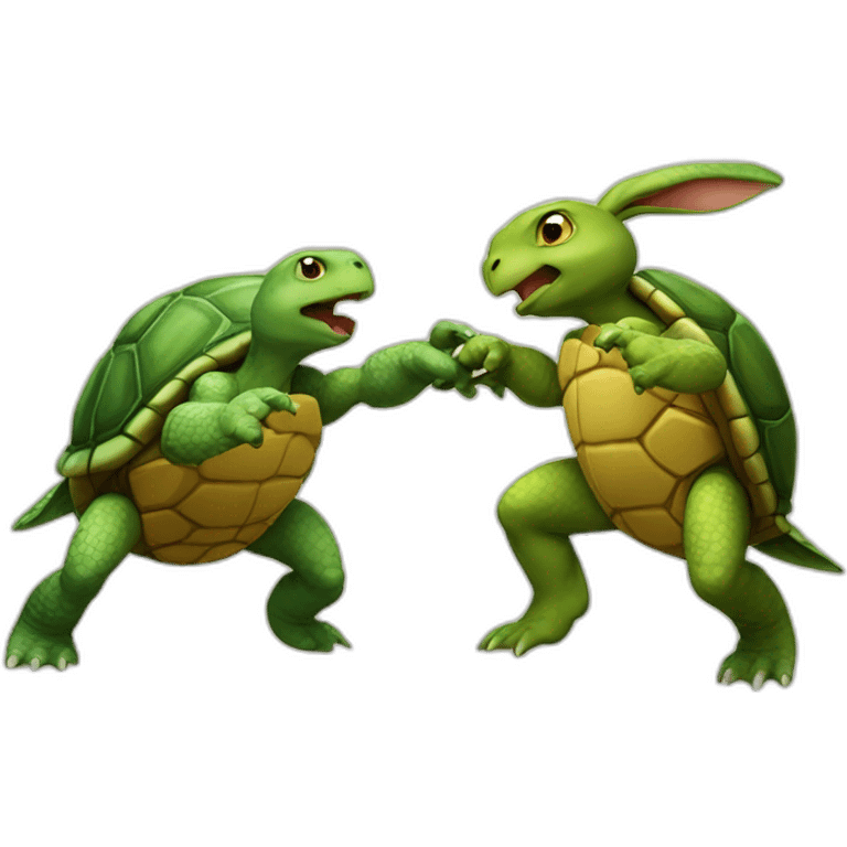 Turtle and rabbit fighting emoji