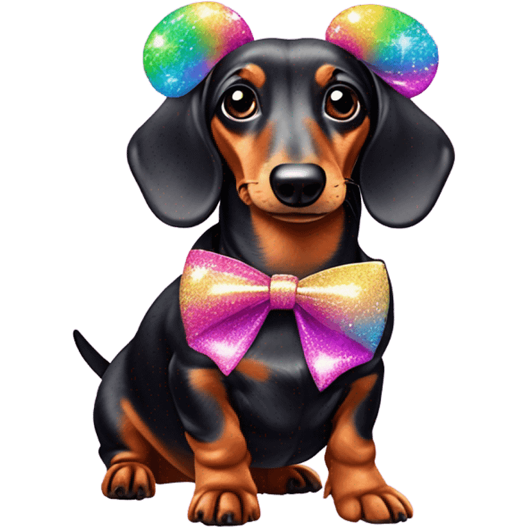 Lisa frank glitter fluffy ￼dachshund with bows on ears emoji