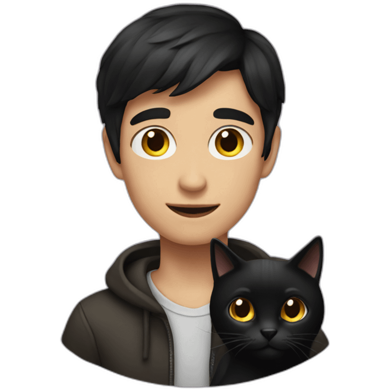 dark-haired boy with a black cat emoji