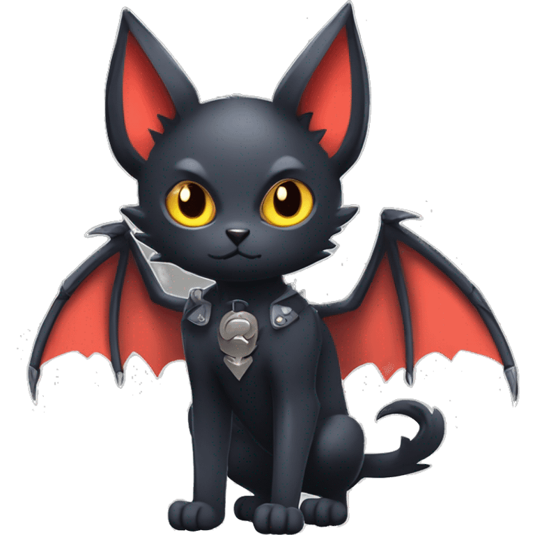 Black Edgy Kawaii Punk-Gothic Bat-winged Litten-Bat-cat-Fakemon full body emoji