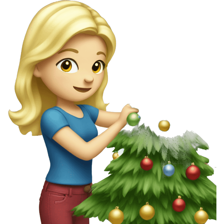 Blond Girl decorating a Christmas tree emoji