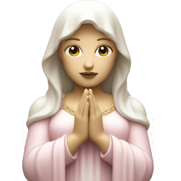 White and light pink Madonna statue with hands together emoji