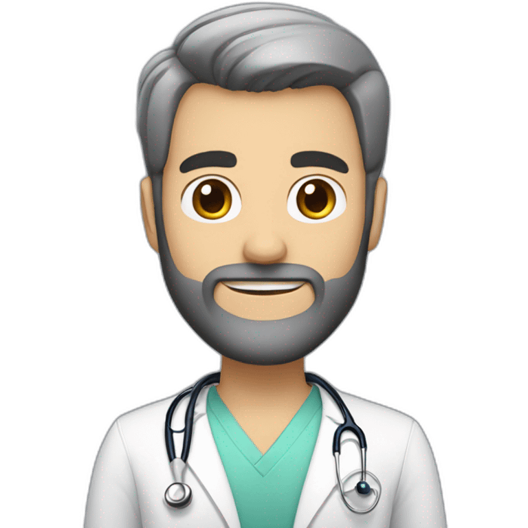 white skin color doctor brown beard smiles short black hair on the head emoji