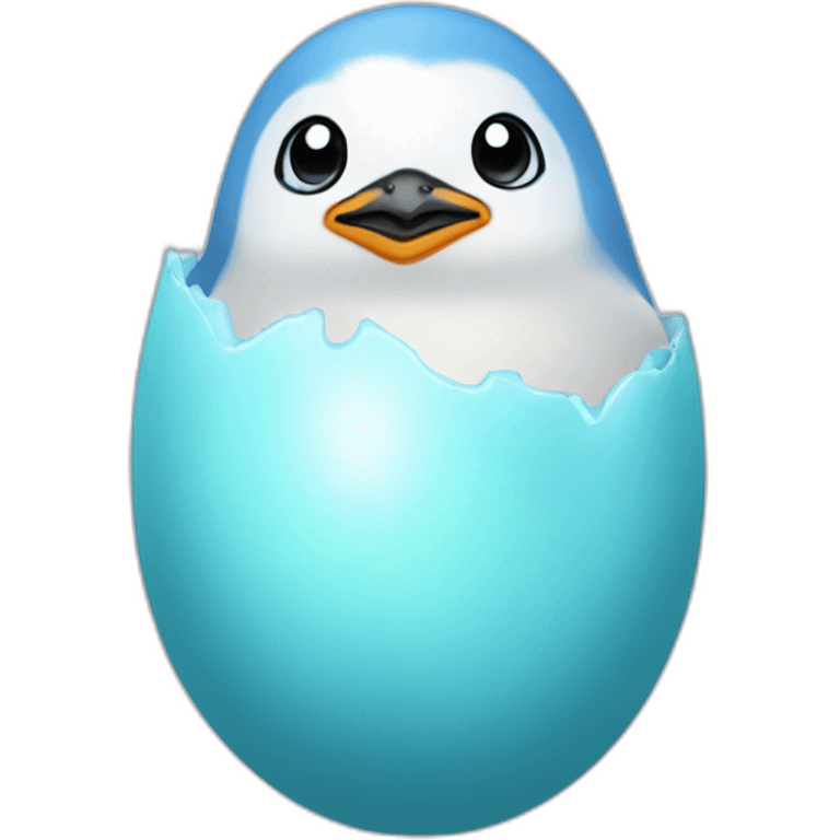 kawaï baby blue penguin hatching from its egg emoji