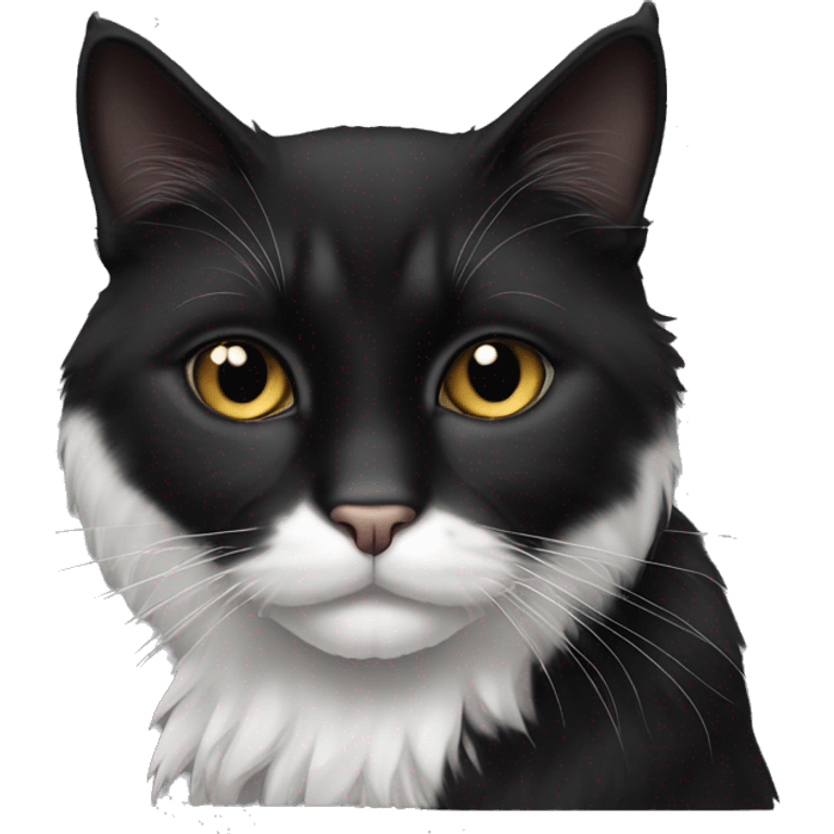 Black long haired cat with muzzle half black half white emoji