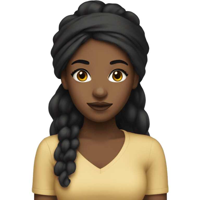 Black girl with long black hair, with a white headband and eyeliner and brown lip liner emoji