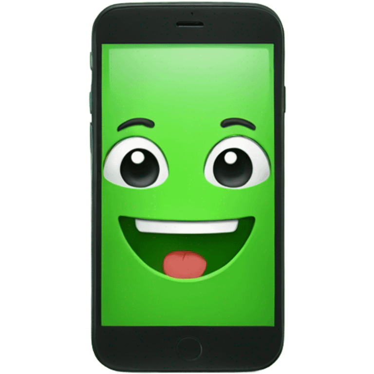 Green smartphone feeling happy emoji