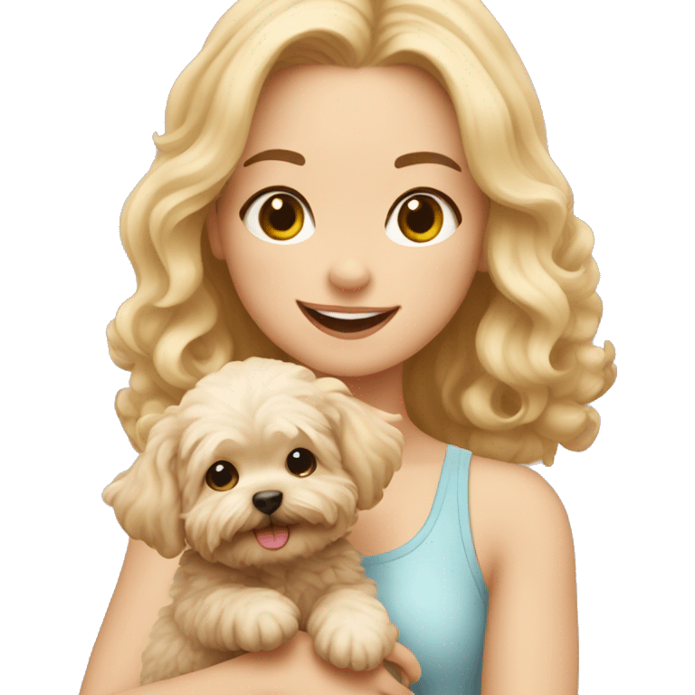 Cute blond girl holding a maltipoo  emoji