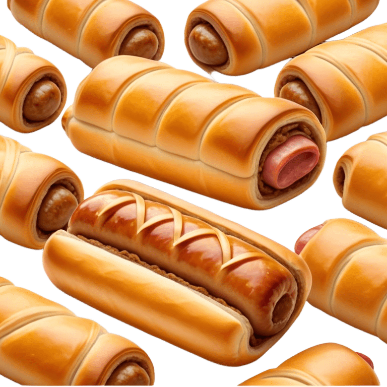 Cinematic Realistic Sausage Roll Dish Emoji, depicted with a crisp, golden pastry wrapped around flavorful sausage, rendered with detailed textures and appetizing lighting. emoji