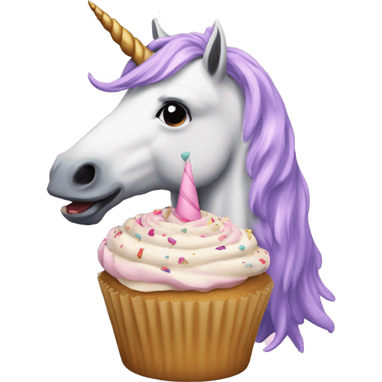 A unicorn eating a cupcake emoji