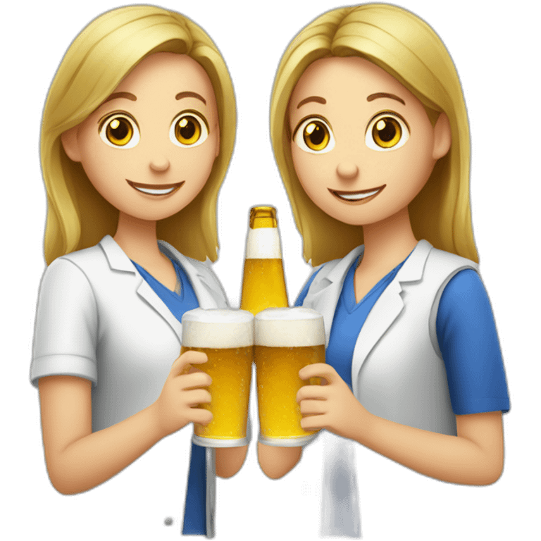 Chemist drinking beer with two Girls emoji