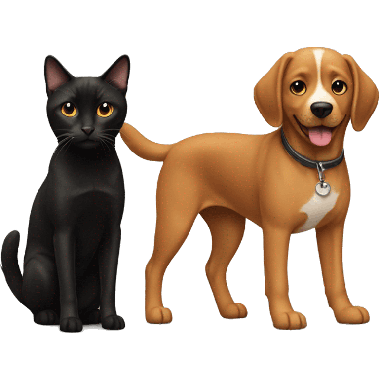 Check Rochelle dog with a black and brown cat standing together emoji