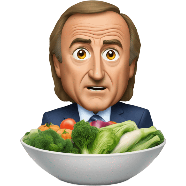 Al Michaels looking scared next to bowl of vegetables  emoji