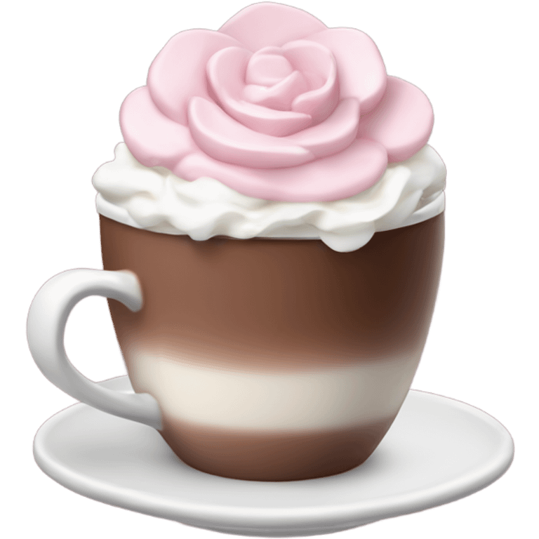 Hot chocolate with pale pink flower and whipped cream emoji