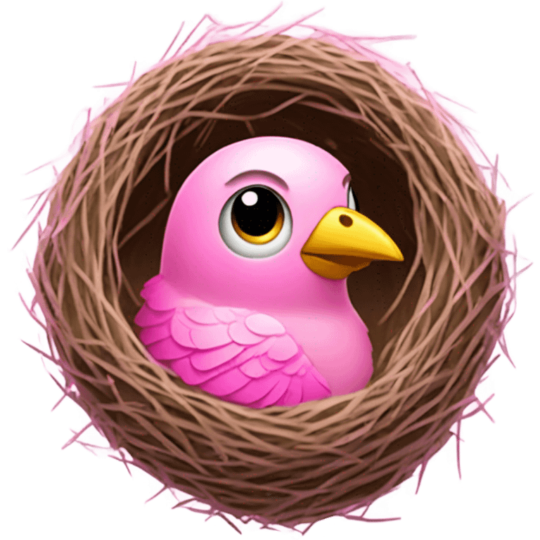 Pink sparkly bird sitting in birds nest with eggs  emoji