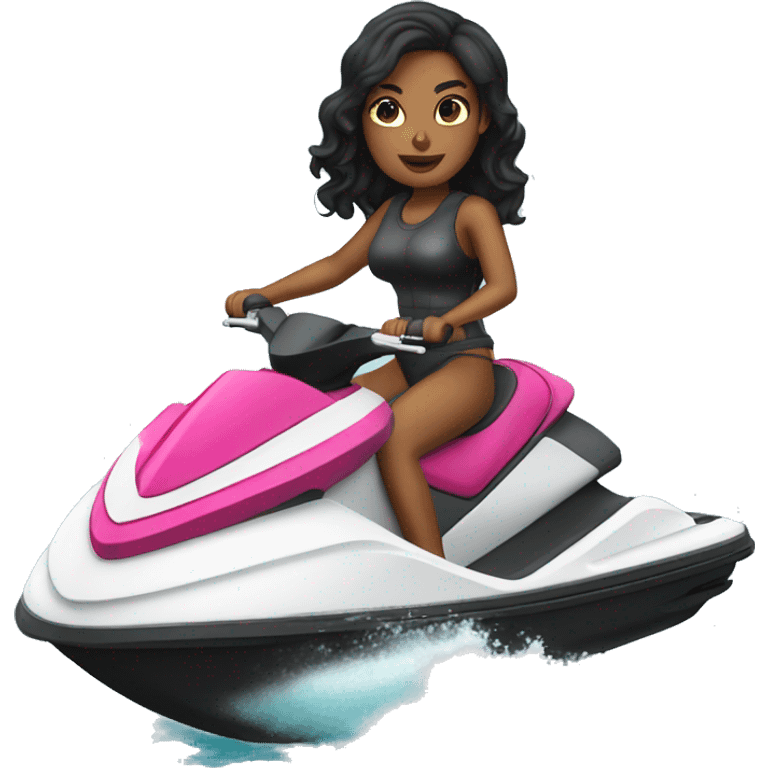 black haired girl riding jet ski emoji