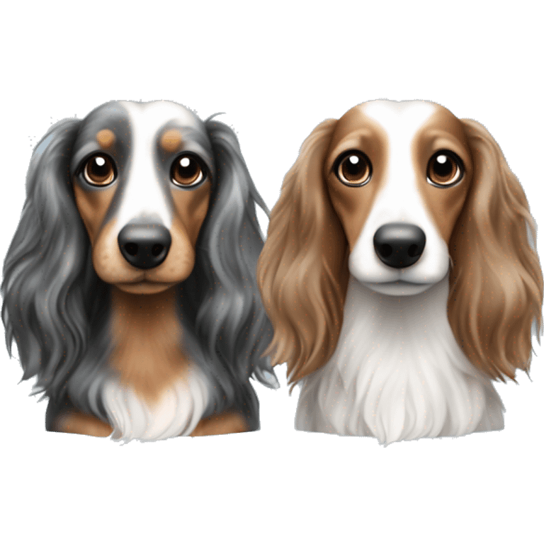 Tri Merle long haired Dachshunds together emoji