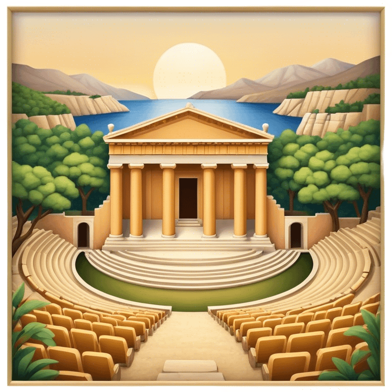 Cinematic Realistic Theatre of Epidaurus Landmark Emoji, depicted as a classical open‚Äêair theatre nestled in nature rendered with soft textures and serene, historical lighting. emoji