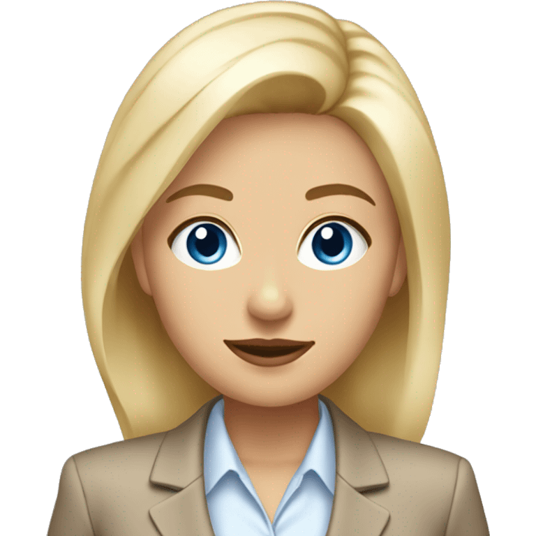 Young business women, with blond hair and blue eyes wearing a tan suit emoji