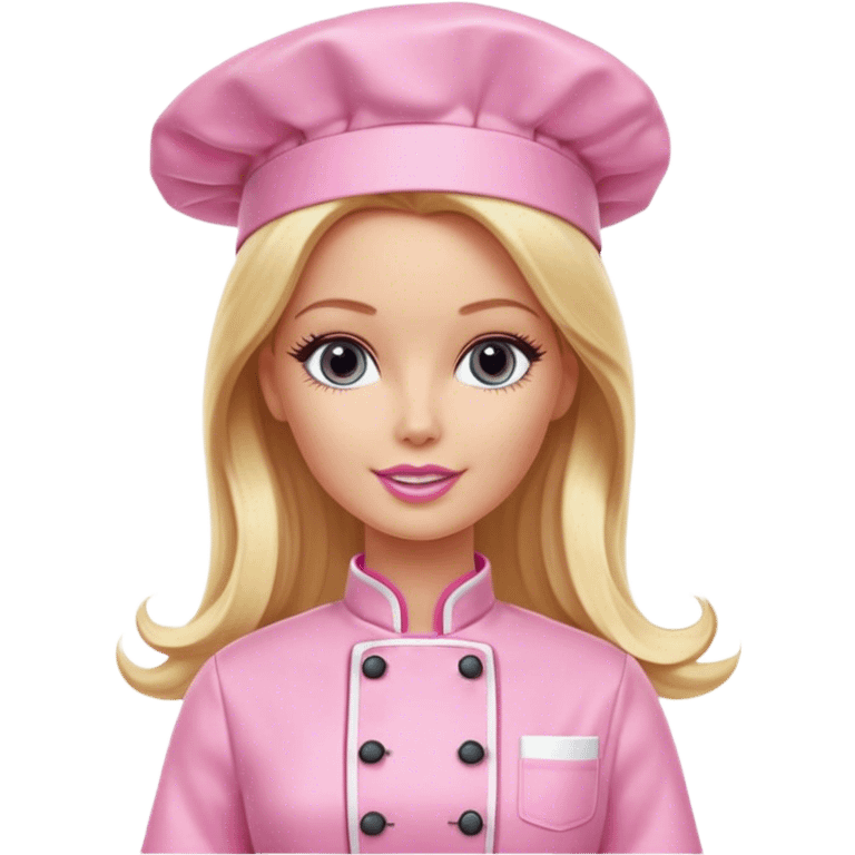 Blonde Barbie, long hair, chef with pink chef outfit  emoji